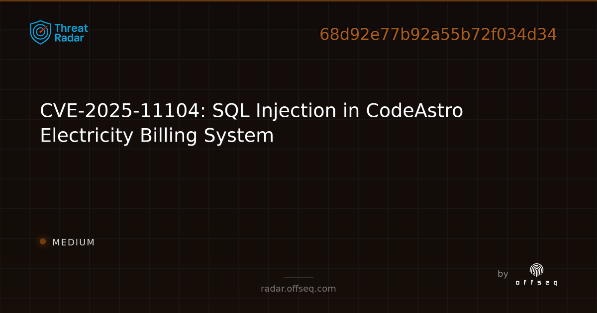 CVE-2025-11104: SQL Injection in CodeAstro Electricity Billing System ...