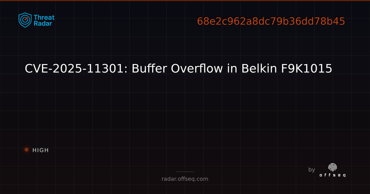 CVE-2025-11301: Buffer Overflow in Belkin F9K1015 - Live Threat ...