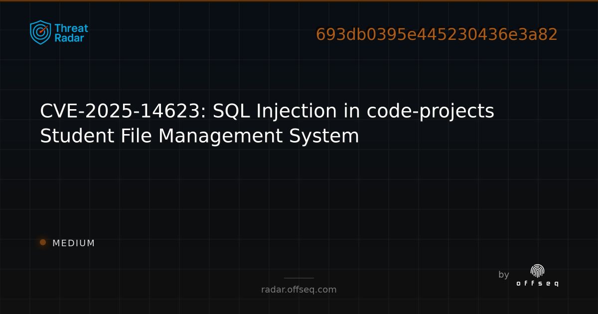CVE-2025-14623: SQL Injection in code-projects Student File Management ...