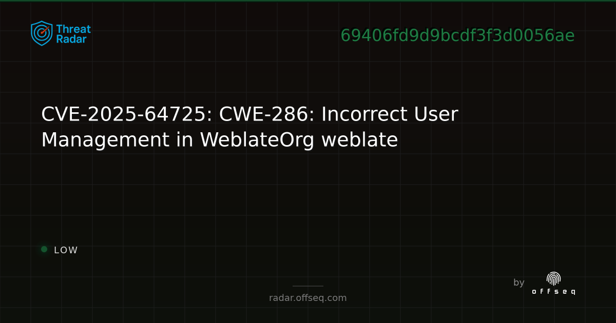 CVE-2025-64725: CWE-286: Incorrect User Management in WeblateOrg ...