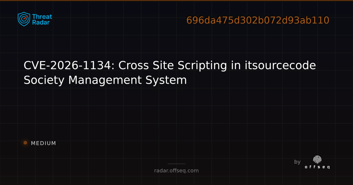 CVE-2026-1134: Cross Site Scripting in itsourcecode Society Management ...