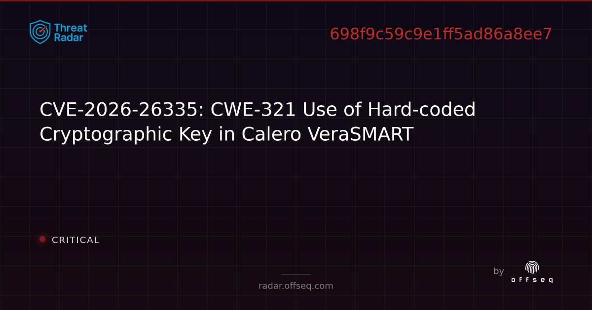 CVE-2026-26335: CWE-321 Use of Hard-coded Cryptographic Key in Calero ...