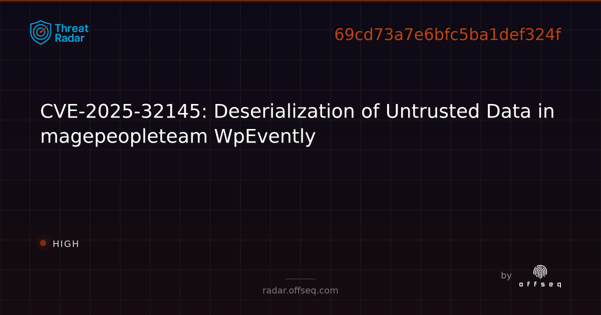 CVE-2025-32145: Deserialization of Untrusted Data in magepeopleteam ...