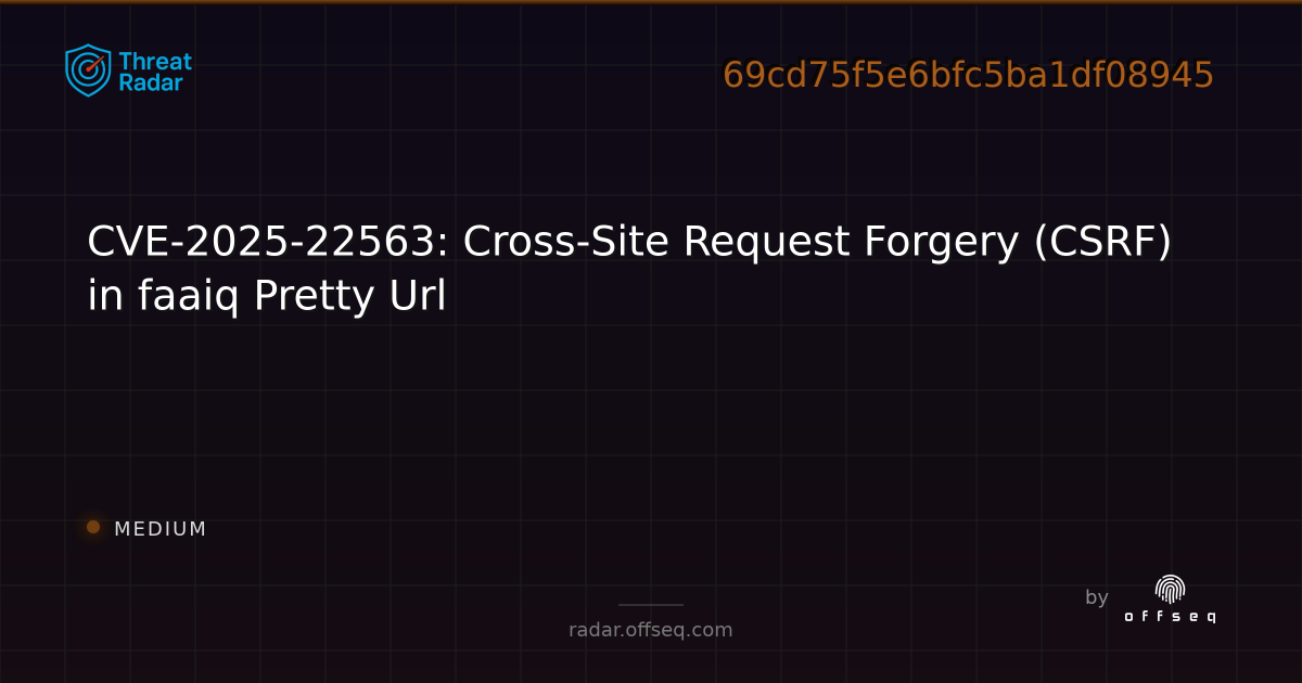 CVE-2025-22563: Cross-Site Request Forgery (CSRF) in faaiq Pretty Url ...
