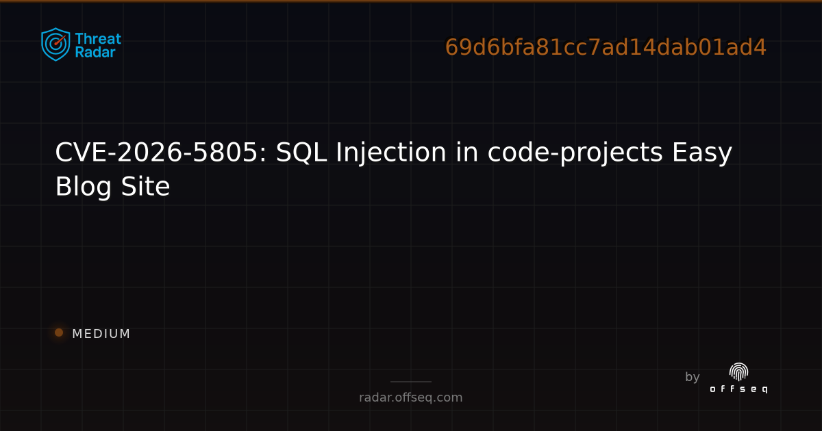 CVE-2026-5805: SQL Injection in code-projects Easy Blog Site - Live ...