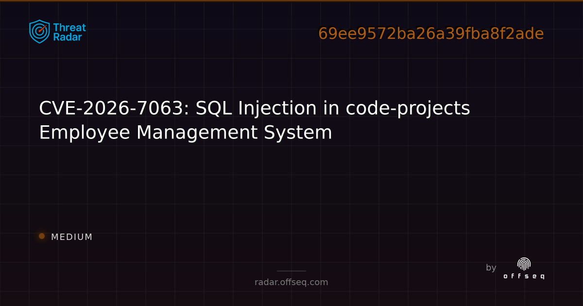 CVE-2026-7063: SQL Injection in code-projects Employee Management ...