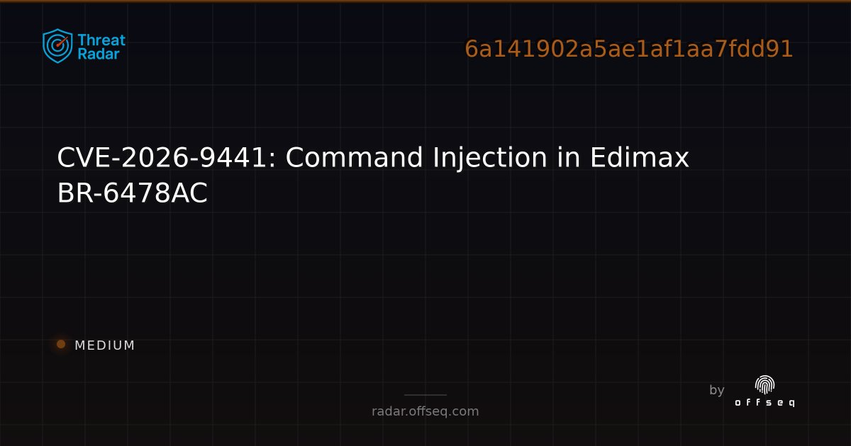 CVE-2026-9441: Command Injection in Edimax BR-6478AC - Live Threat ...
