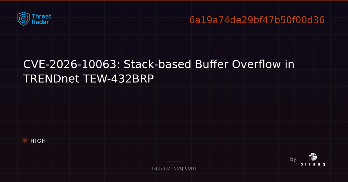 CVE-2026-10063: Stack-based Buffer Overflow in TRENDnet… | Threat Radar