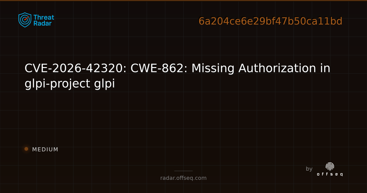 CVE-2026-42320: CWE-862: Missing Authorization in glpi-project glpi ...