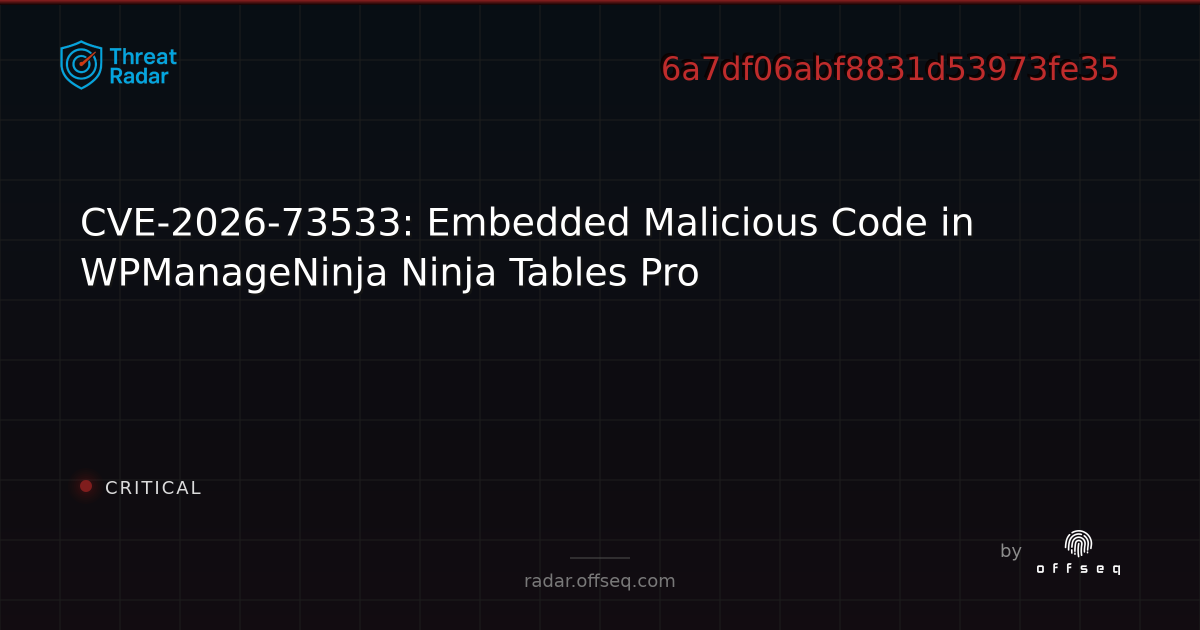 CVE-2026-73533: Embedded Malicious Code in WPManageNinja… | Threat Radar