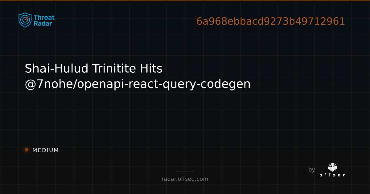 Shai-Hulud Trinitite Hits @7nohe/openapi-react-query-codegen | Threat Radar
