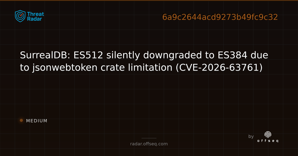 SurrealDB: ES512 silently downgraded to ES384 due to… | Threat Radar