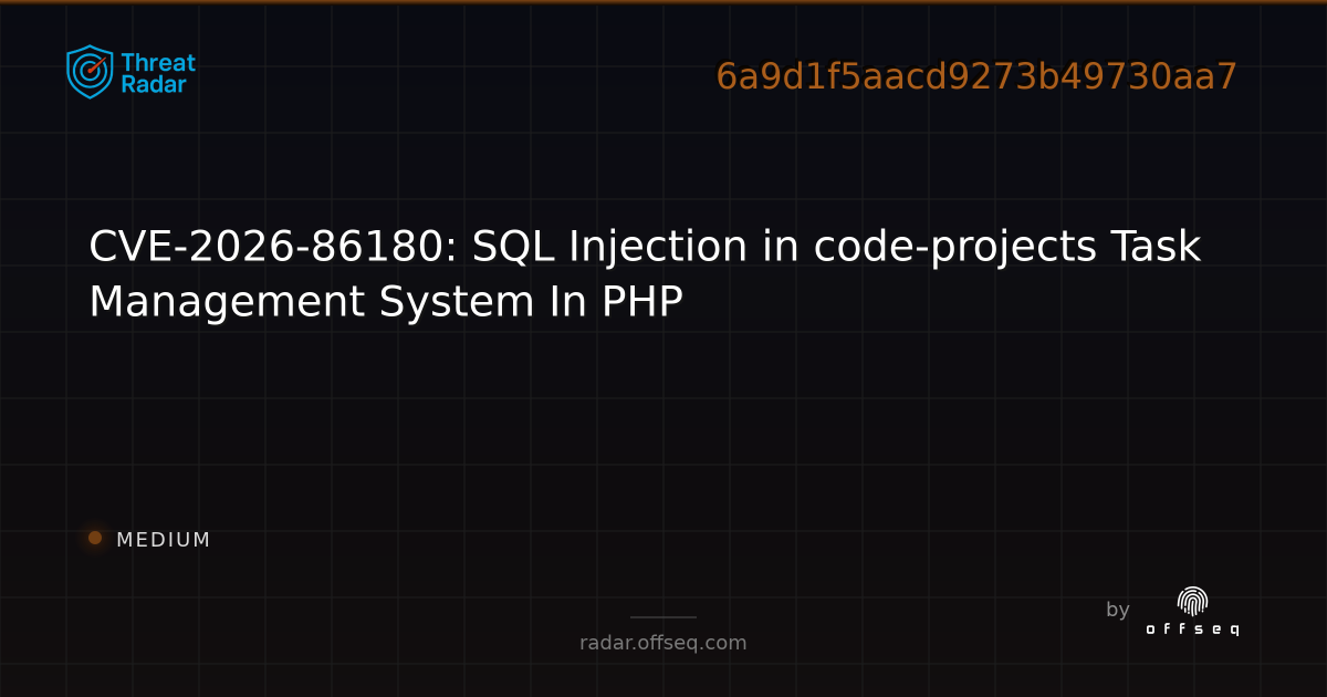 CVE-2026-86180: SQL Injection in code-projects Task Management System ...