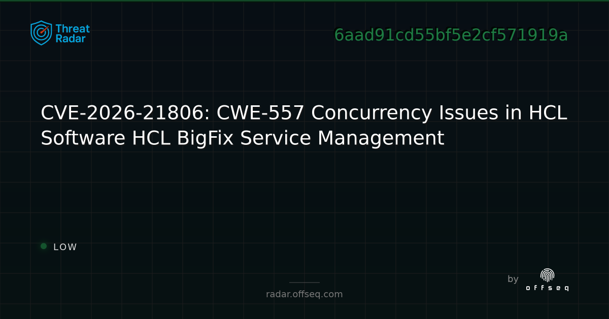 CVE-2026-21806: CWE-557 Concurrency Issues in HCL Software… | Threat Radar