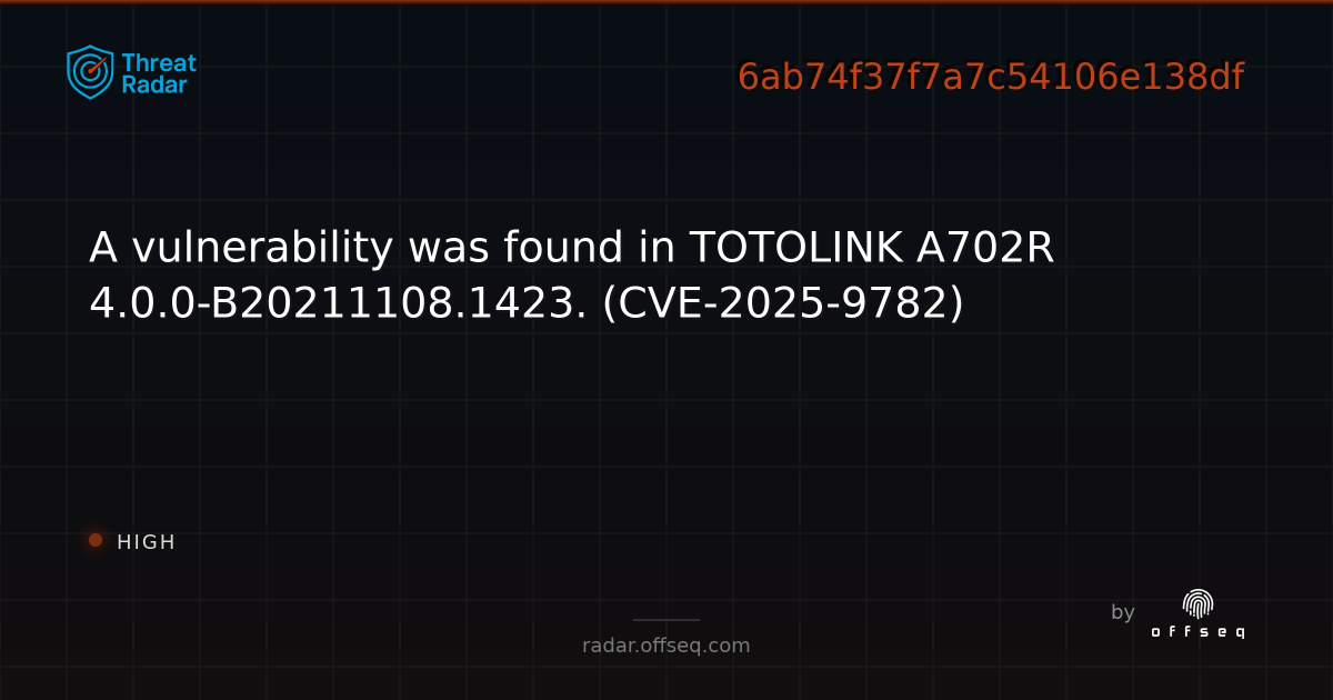 A vulnerability was found in TOTOLINK A702R 4.0.0-B20211108.1423. (CVE ...