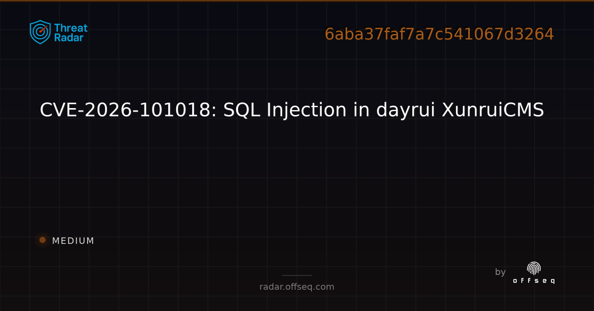 CVE-2026-101018: SQL Injection in dayrui XunruiCMS - Live Threat ...
