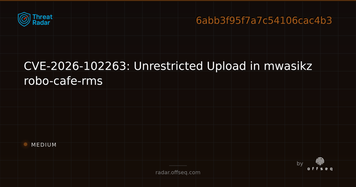 CVE-2026-102263: Unrestricted Upload in mwasikz robo-cafe-rms - Live ...