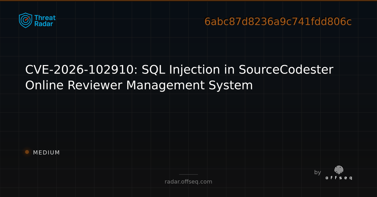 CVE-2026-102910: SQL Injection in SourceCodester Online Reviewer ...
