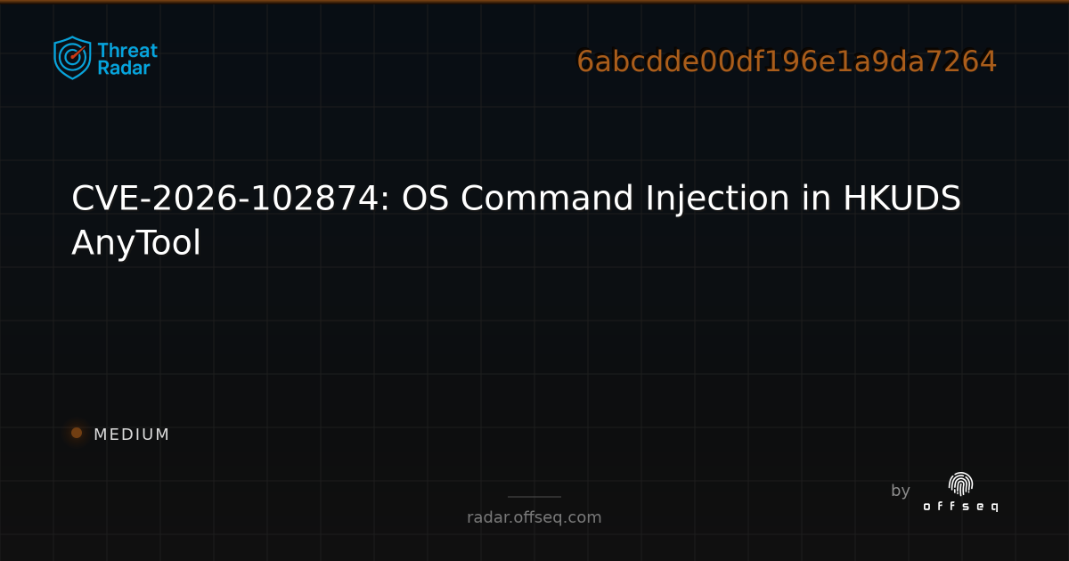 CVE-2026-102874: OS Command Injection in HKUDS AnyTool | Threat Radar