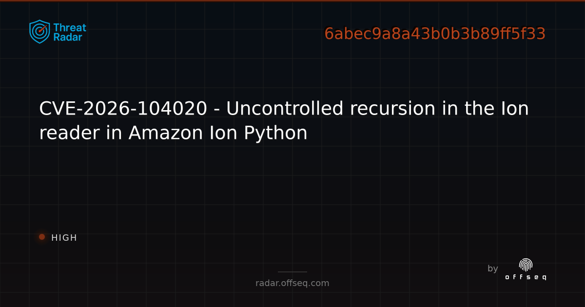 CVE-2026-104020 - Uncontrolled recursion in the Ion reader in Amazon ...