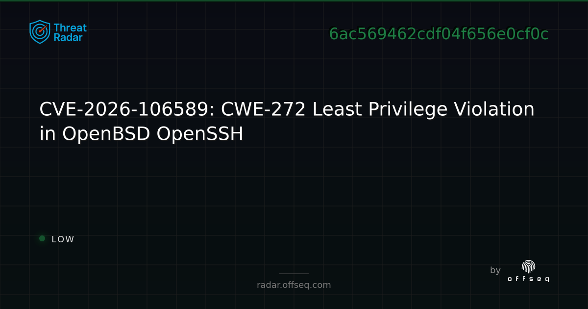 CVE-2026-106589: CWE-272 Least Privilege Violation in… | Threat Radar
