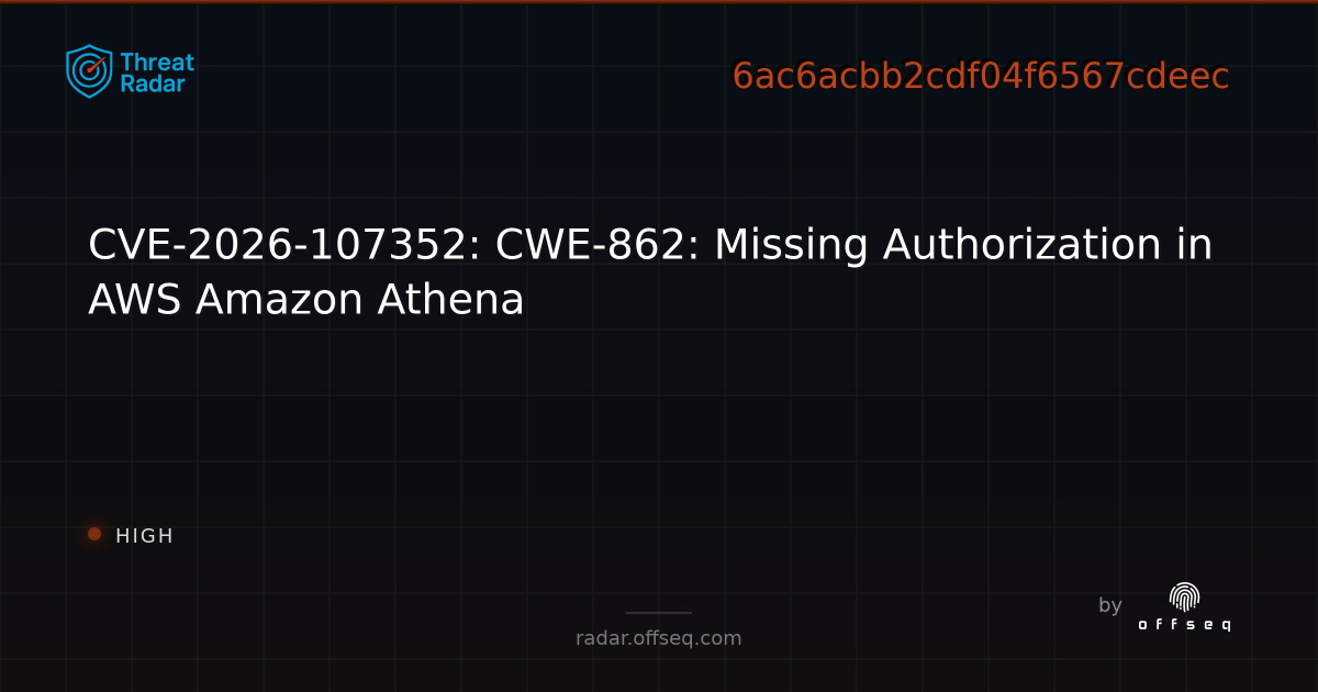 CVE-2026-107352: CWE-862: Missing Authorization in AWS… | Threat Radar
