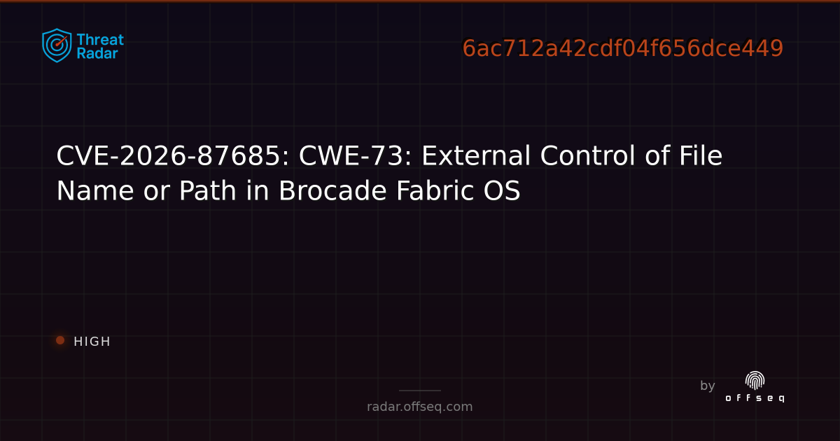 CVE-2026-87685: CWE-73: External Control of File Name or… | Threat Radar