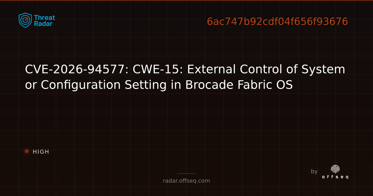 CVE-2026-94577: CWE-15: External Control of System or… | Threat Radar