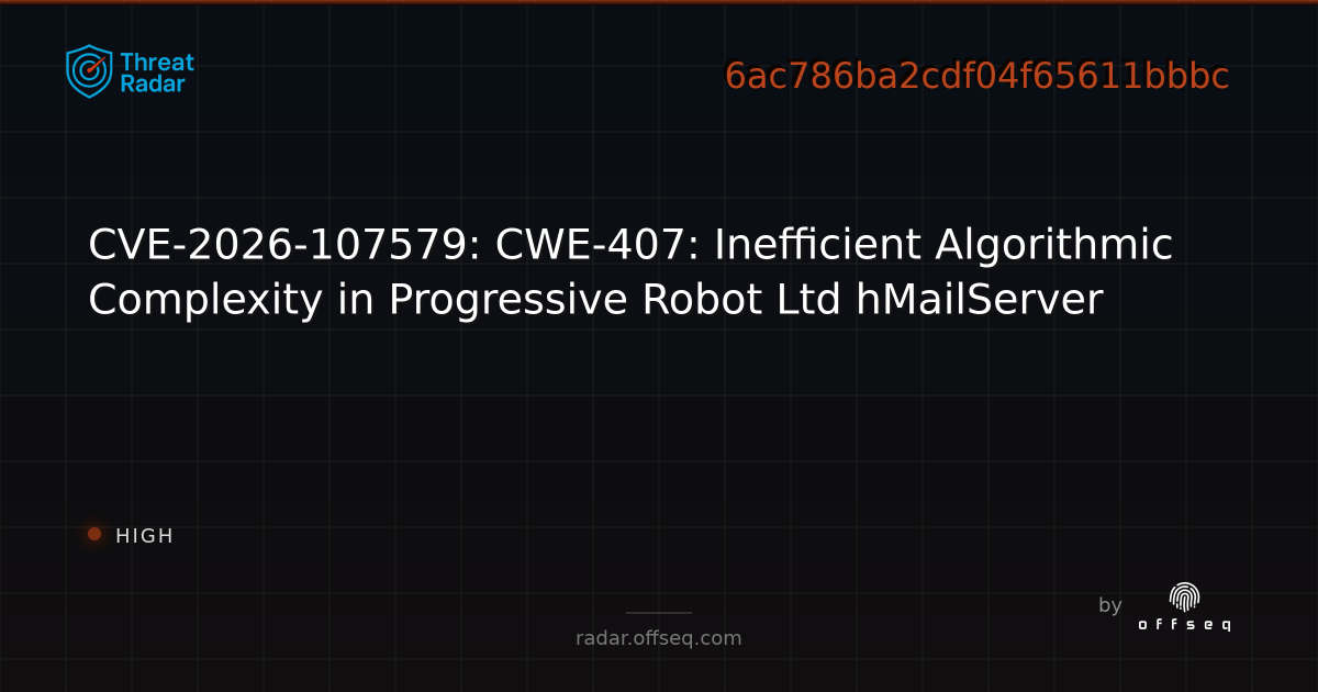 CVE-2026-107579: CWE-407: Inefficient Algorithmic… | Threat Radar