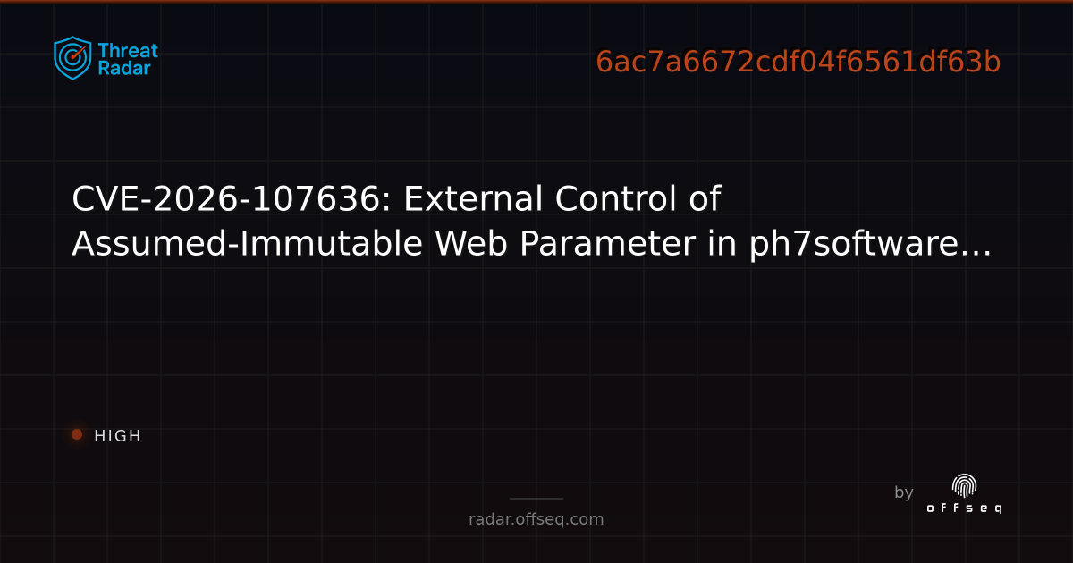 CVE-2026-107636: External Control of Assumed-Immutable Web… | Threat Radar