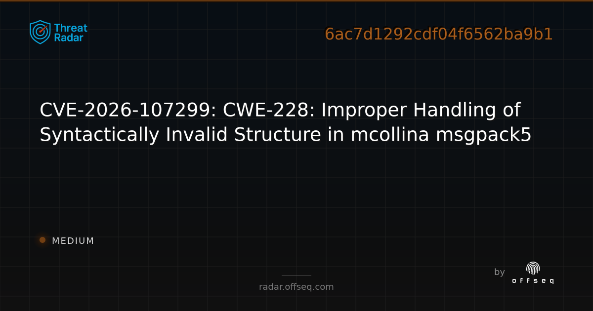 CVE-2026-107299: CWE-228: Improper Handling of… | Threat Radar