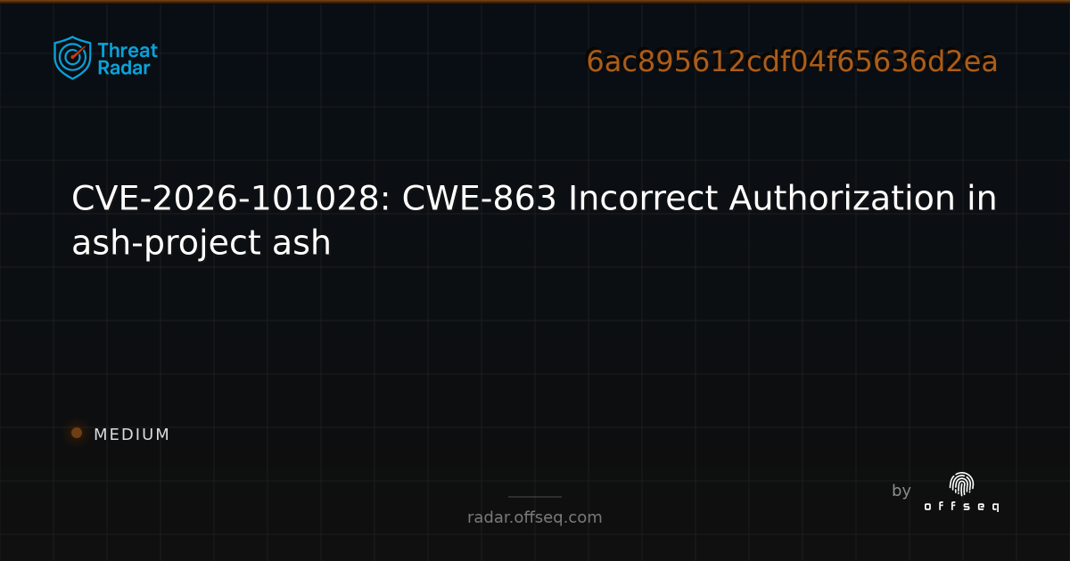 CVE-2026-101028: CWE-863 Incorrect Authorization in… | Threat Radar