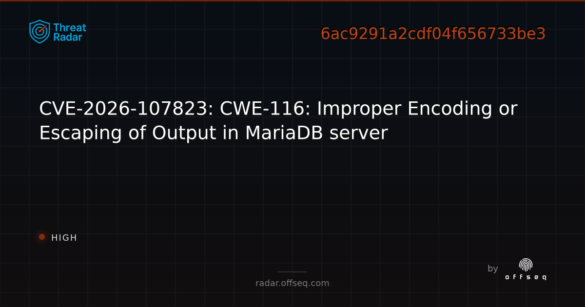 CVE-2026-107823: CWE-116: Improper Encoding or Escaping of… | Threat Radar