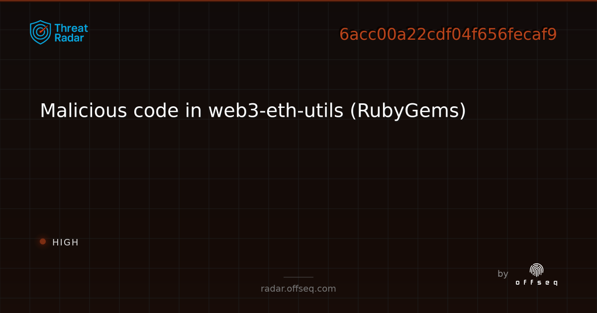 Malicious code in web3-eth-utils (RubyGems) | Threat Radar
