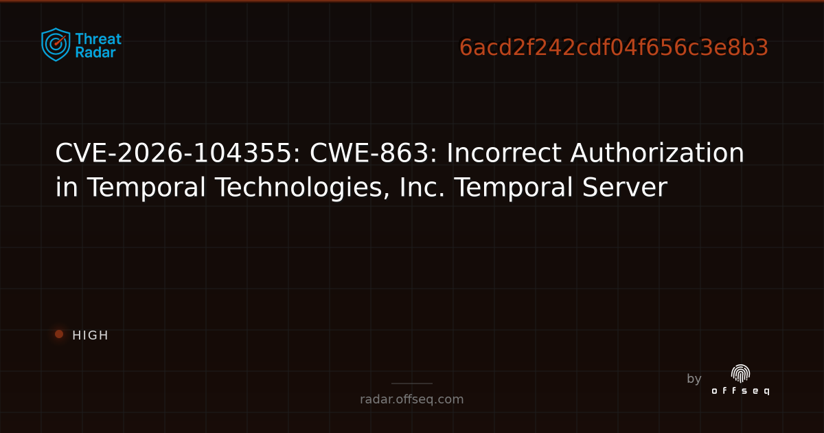 CVE-2026-104355: CWE-863: Incorrect Authorization in… | Threat Radar