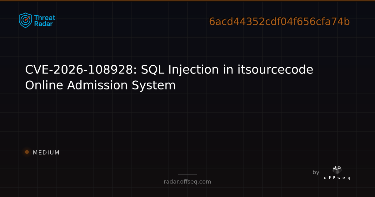 CVE-2026-108928: SQL Injection in itsourcecode Online… | Threat Radar