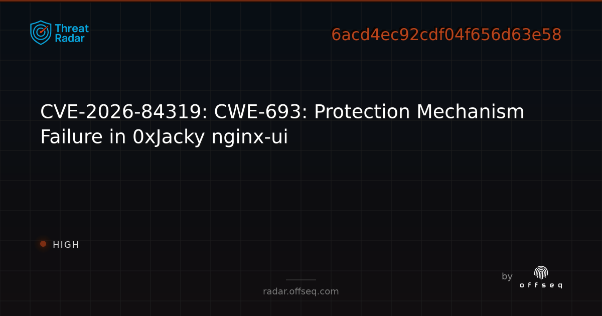 CVE-2026-84319: CWE-693: Protection Mechanism Failure in… | Threat Radar