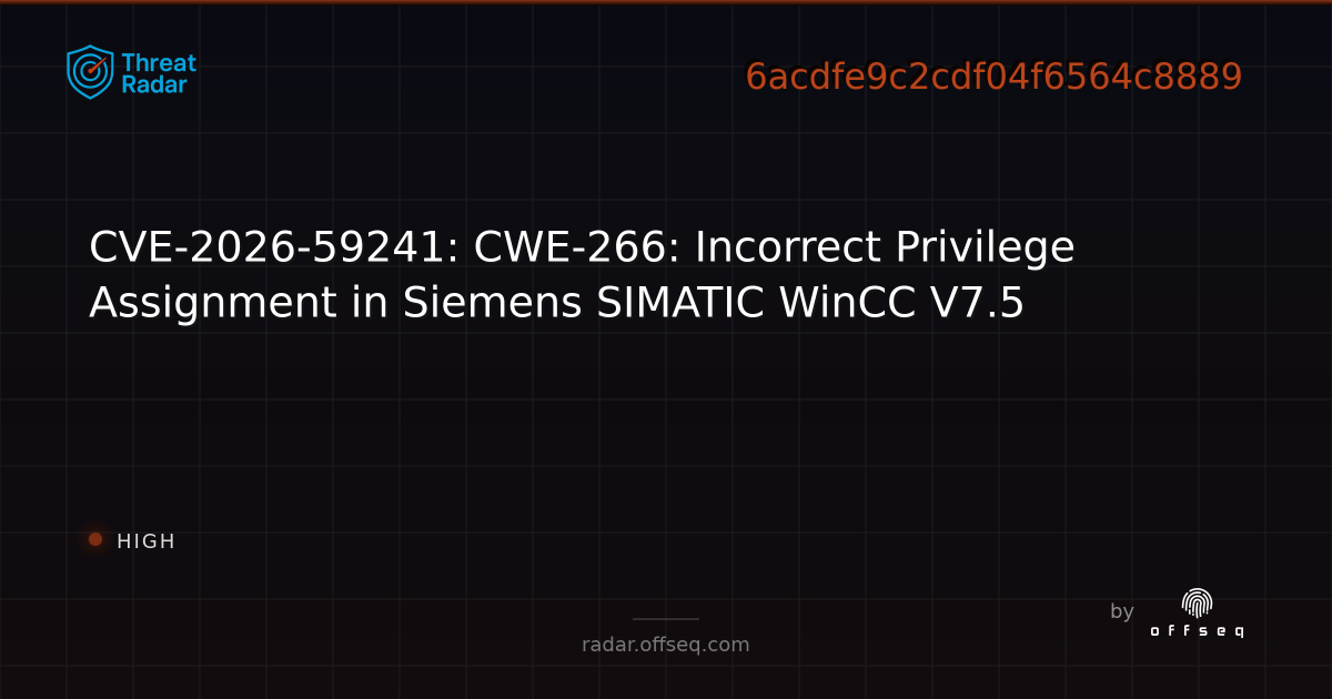 CVE-2026-59241: CWE-266: Incorrect Privilege Assignment in… | Threat Radar