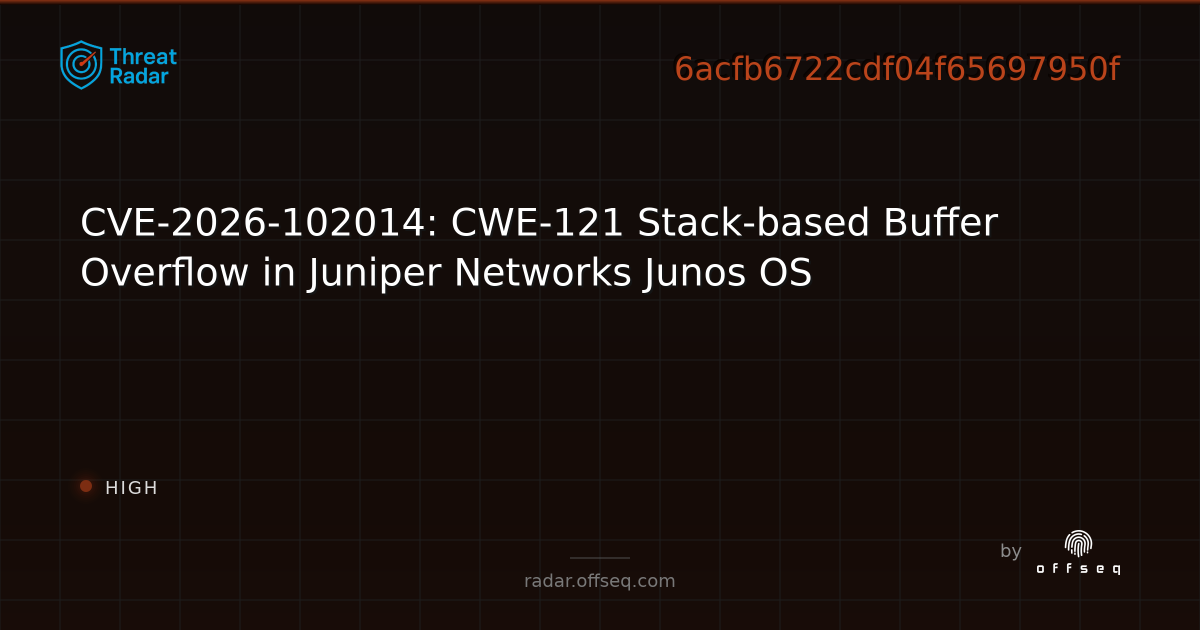 CVE-2026-102014: CWE-121 Stack-based Buffer Overflow in… | Threat Radar