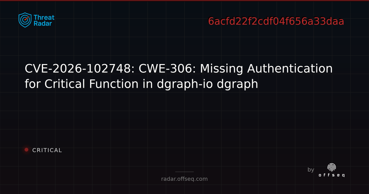 CVE-2026-102748: CWE-306: Missing Authentication for… | Threat Radar