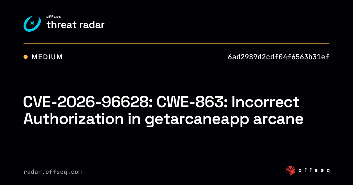 CVE-2026-96628: CWE-863: Incorrect Authorization in… | Threat Radar