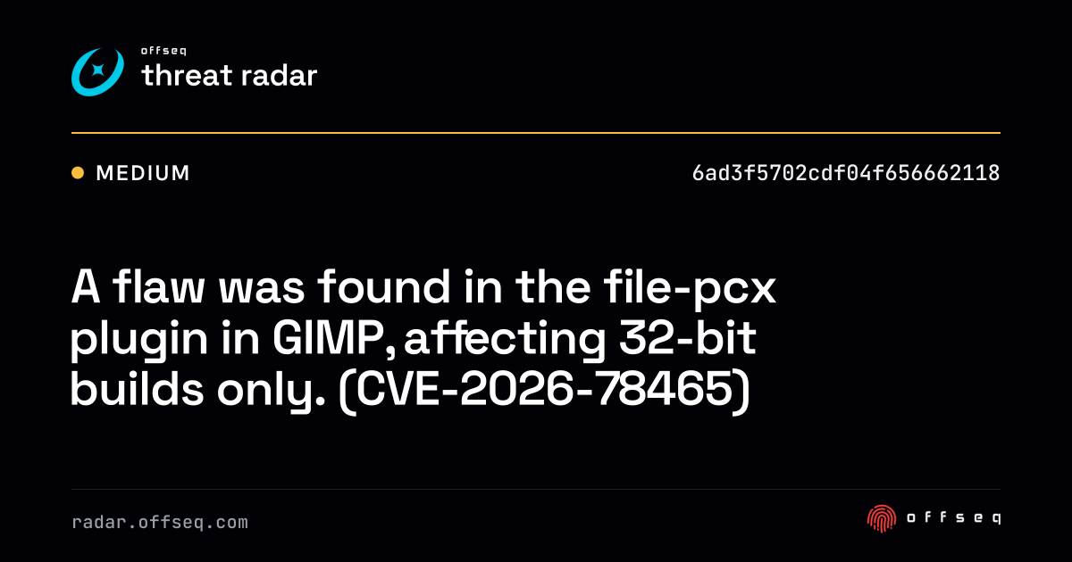 A flaw was found in the file-pcx plugin in GIMP, affecting… | Threat Radar