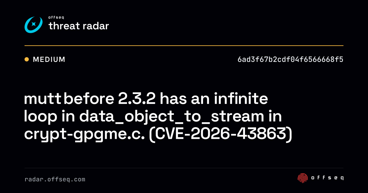 mutt before 2.3.2 has an infinite loop in… | Threat Radar
