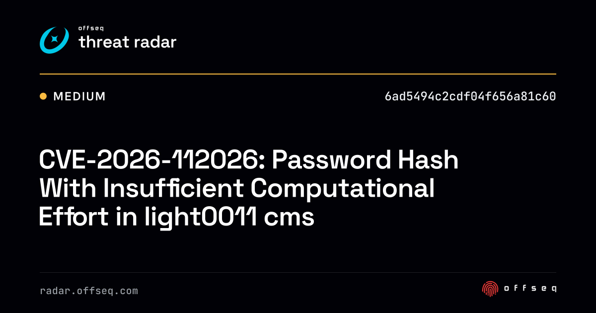 CVE-2026-112026: Password Hash With Insufficient… | Threat Radar