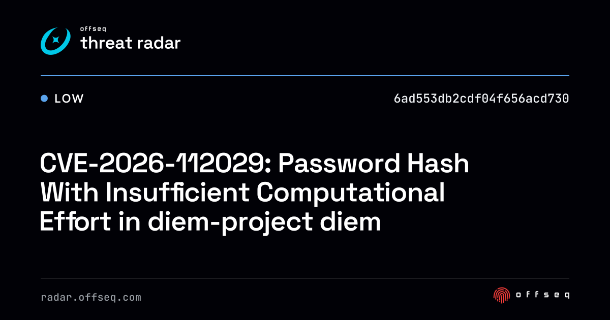 CVE-2026-112029: Password Hash With Insufficient… | Threat Radar