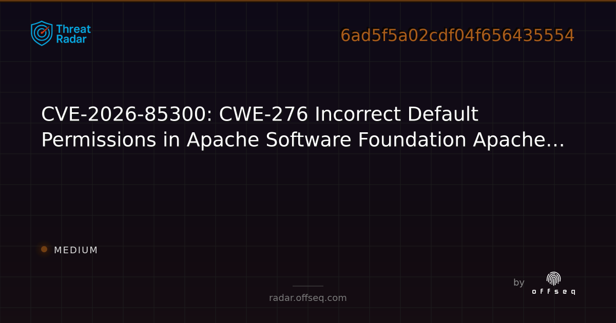 CVE-2026-85300: CWE-276 Incorrect Default Permissions in… | Threat Radar