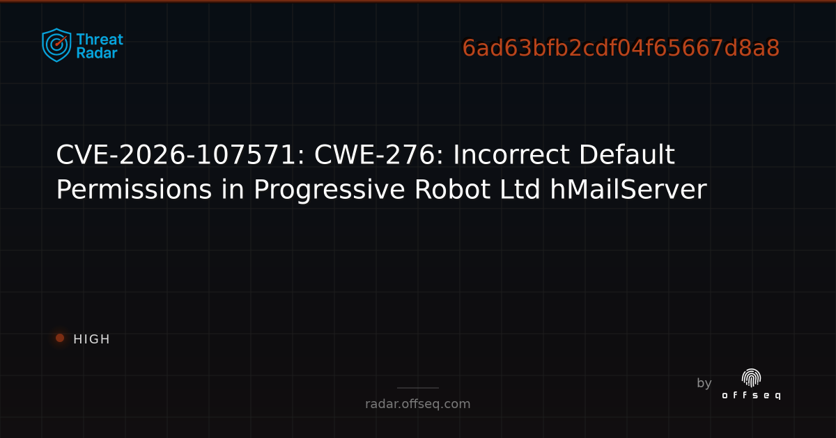 CVE-2026-107571: CWE-276: Incorrect Default Permissions in… | Threat Radar
