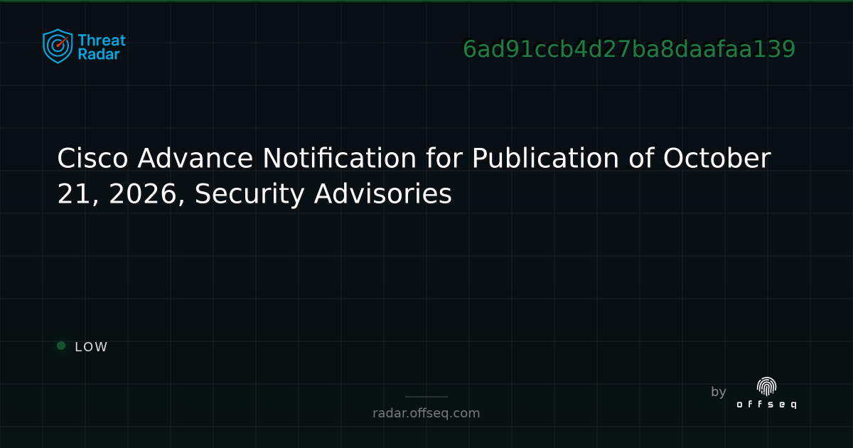 Cisco Advance Notification for Publication of October 21… | Threat Radar