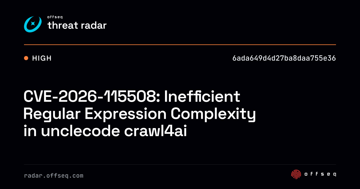 CVE-2026-115508: Inefficient Regular Expression Complexity… | Threat Radar