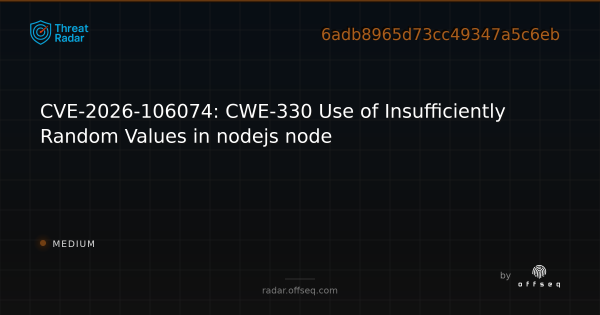 CVE-2026-106074: CWE-330 Use of Insufficiently Random… | Threat Radar